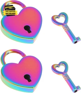 2 Pack Mini Heart Shaped Padlock with Key, Small Metal Heart Shaped Padlock, Min - Picture 1 of 7