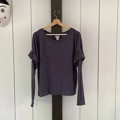 Винтажный Y2K женщин вязаный верхний длинным рукавом Sz M оборкой рукав серый Whimsigoth - Изображение 1 из 4