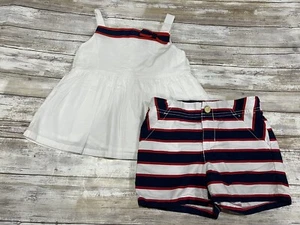 Gymboree Girls 5 6 Star Spangled Summer Ribbon Bow Top Striped Shorts Set 4th - Picture 1 of 6