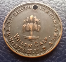 WHITE BROTHERS & COMPANY WILLOW CALF. BOSTON USA GOOD LUCK TOKEN / COIN HOLED #B