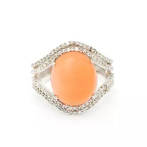 Anillo ovalado cabujón naranja piedra lunar plata esterlina piedras preciosas talla US 4-8 - Imagen 1 de 3