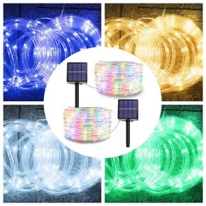 Solar powered LED Rope fairy string Lights Tube Strip Outdoor garden patio hang - Picture 1 of 17