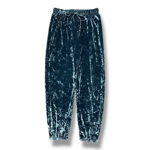 Vtg y2k Crushed Velvet Pants Jogger Leggings Dark Blue Size Small Elastic Waist - Picture 1 of 9