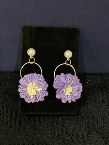 Lavender Simulated Pearl Accent Crochet Earrings Casual Earrings, Handmade Gift - Picture 1 of 2