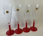 4 Vintage Red Stem Champagne Glasses Durobar Belgium, Crate And Barrell. Unused