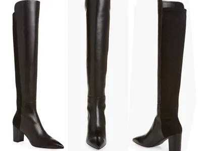 Stuart Weitzman Boots Over-the-Knee Black Stretch Leather Linsi Booties Sz 7 OTK - Image 1 of 4