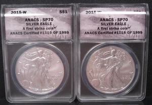 2 Consecutive Certified # 2015-w Burnished Silver American Eagle ANACS SP-70 - Picture 1 of 7