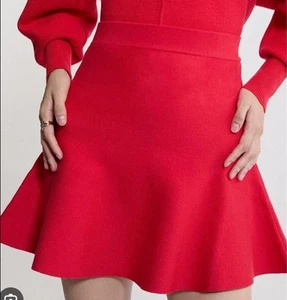 Karen Millen Compact Wool Look Knit Red Small Flippy Mini Skirt NWT - Picture 1 of 3