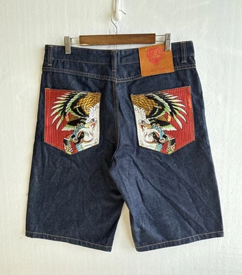 Pantalones Cortos Denim Ed Hardy Y2K 2008 Para Hombre Talla 34 Eagle Snake Bordados De Colección Foto 1 de 4