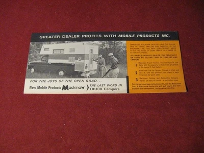 1966 Mackinaw Camper RV Folheto de Vendas Catálogo Original - Imagem 1 de 4