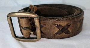 Distressed Ledergürtel genäht Western braun Vintage x Webmuster 43 cm - Bild 1 von 8