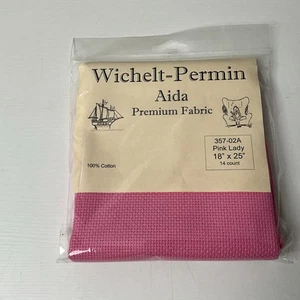 Wichelt Cross Stitch Fabric 14 ct Permin Aida Pink Lady 357-02A 18x25” - Picture 1 of 2