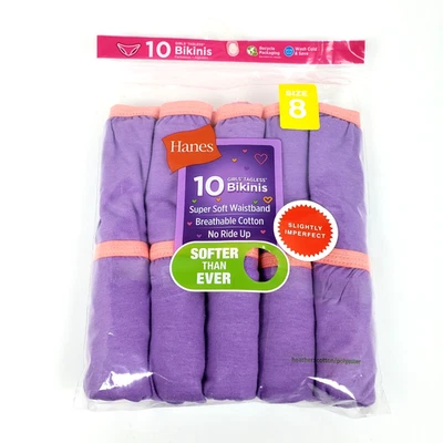 Hanes Girls Size 8 Pink Purple Tagless Soft Bikinis Underwear 10 Pack - Image 1 of 4