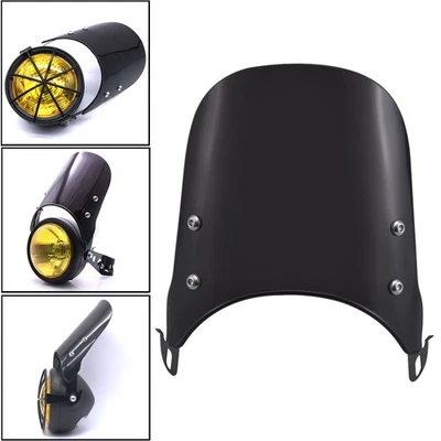 Motorcycle Universal Windshield Windscreen For 5-8" Round Headlight Visor Black - Image 1 of 4