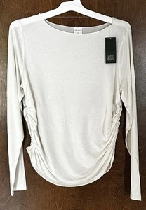 Damen Rüschen Drapiert Langarm Off White Top Größe XL - Bild 1 von 9