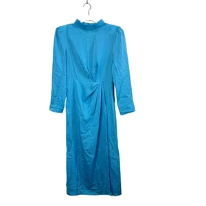 Neu ohne Etikett langärmliges Damenkleid hochgeschlossen mandarinblau Small - Bild 1 von 16