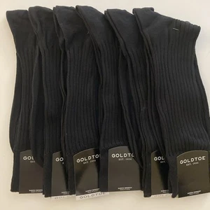 (6 Pr) Gold Toe Mercerized Cotton English Rib Dress Socks (Shoe Size 6-12.5) - Picture 1 of 6