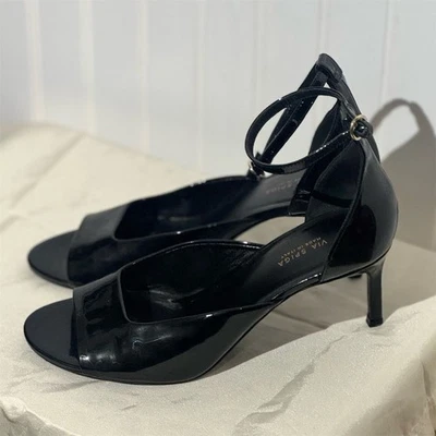Sandalias Via Spiga de charol negro con correa al tobillo para mujer 7M hechas en Italia Foto 1 de 4
