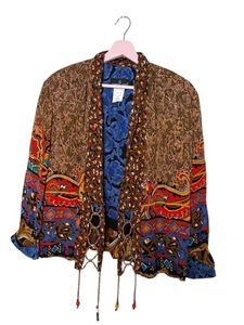 Vintage Carole Little Petites Jacket Womens Petite 8 Boho Paisley Made USA Ties - Picture 1 of 6