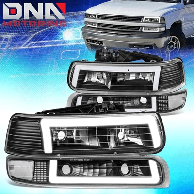 Faróis LED DRL Silverado Suburban C-Style 1999-2006 + lâmpadas de para-choque pretas - Imagem 1 de 4