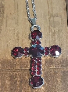 Roter Granat und Silber Kreuz Anhänger mit Kette - Bild 1 von 10