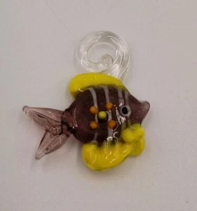 Angelfish Lampwork Blown Glass Ornament Purple Yellow Ocean Tropical Beach Sea - Picture 1 of 3