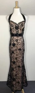 Jadore Formal Dress Sz 10 Black Pink Floral Maxi Ball Gown Beaded Lace Satin ❤️ - Picture 1 of 15