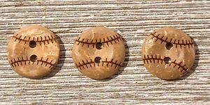 3 Weathered Baseball Sewing Buttons Crafting Wood 2 Hole .5" - Picture 1 of 2