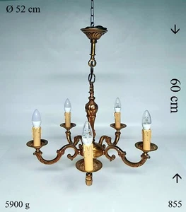 Alter Kronleuchter 5Flammig Kerzenoptik Massiv Bronze Signatur: Veritabel Robust - Bild 1 von 10