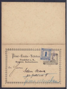 FRANKFURT "B" STADTPOST 1887, Mi 24 AUF DOPPELTE POSTKARTE MIT ZUDRUCK - Bild 1 von 2