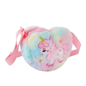 Girls Cute Plush Heart Unicorn Embroidery Crossbody Bag Zipper Shoulder Bag New - Picture 1 of 4