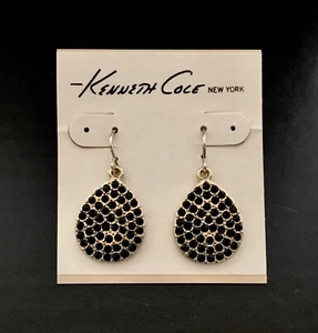Kenneth Cole Gold Tone w/Black Cut Crystals Drop Earrings - Picture 1 of 3