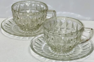 2 Jeannette WINDSOR CRYSTAL CUPS & SAUCERS - Picture 1 of 2