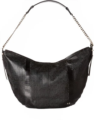 Nuevo Bolso Hobo de Cuero Halston Heritage $495 en Cadena Negra Dorada de Hombro Foto 1 de 4