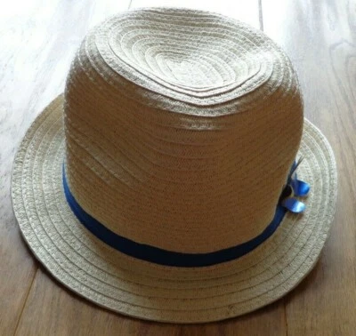 GYMBOREE girl's EUC sz L fedora straw hat w/blue strap & butterfly - Image 1 of 4