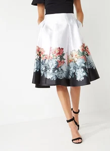 TED BAKER Painted Posie bloom floral print pleat fit&flare full midi skirt 2 10 - Picture 1 of 8