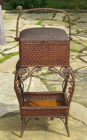 Antique Wakefield brown wicker sewing basket - pre Heywood-Wakefield 1860 Cover