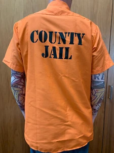 COUNTY JAIL Inmate Orange SHIRT Halloween Costume Jail Prison Convict work - Picture 1 of 3