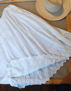 Antique Edwardian White Cotton floral Eyelet skirt petticoat - Med Large W: 30" - Picture 1 of 21