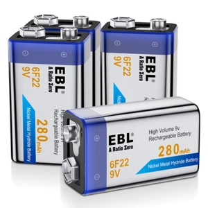 4x 9V Rechargeable batteries Recharge Power NiMH 280mAh Block PP3 Durable - Picture 1 of 10