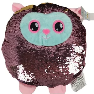 NWT Pink Cat Reversible Flip Sequins Pillow Plush Valentine Decor Sparkle Girls - Picture 1 of 11