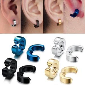 1 par de pendientes de clip punk de acero inoxidable para hombre con aro sin perforar EE. UU. - Imagen 1 de 9