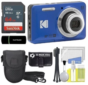 Kodak PIXPRO FZ55 Blue 16MP Digital Camera 5X Optical Zoom - 64GB Bundle - Picture 1 of 9