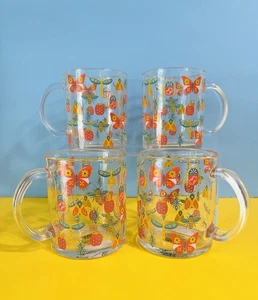 Lovely 4 Piece Boston Warehouse 18 Oz Clear Glass Mugs~Happy Bugs~Original Tags! - Picture 1 of 12