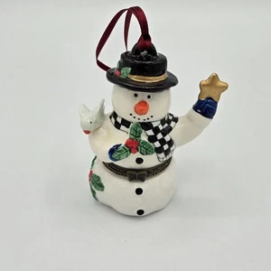 Ceramic Snowman Trinket Box Christmas Ornament with Star and Dove - Picture 1 of 7