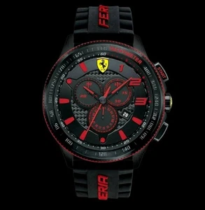 SCUDERIA FERRARI XX BLACK CARBON FIBRE SILICONE STRAP MEN'S SPORTS WATCH 830138 - Picture 1 of 5