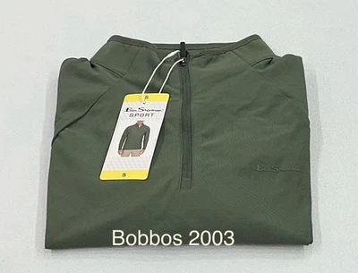 Camiseta deportiva elástica activa Ben Sherman para hombre con cremallera en cuarto, verde, talla S Foto 1 de 4