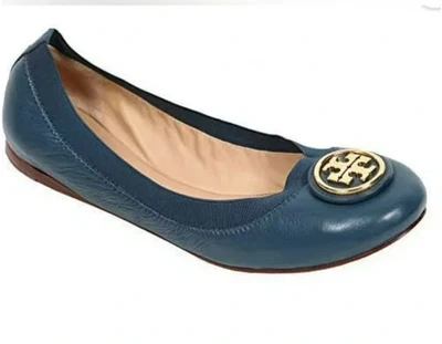 Sapatilhas Tory Burch couro azul marinho Caroline ferragens douradas balé tamanho: 5,5M - Imagem 1 de 4