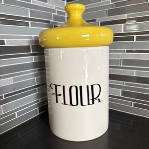Vintage MCM Mushroom Top Ceramic Canister Flour Holiday Design USA Yellow Large - Picture 1 of 15