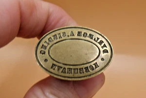 Antique 19th Century Brass & Wood "Dyrlæge A Sinding Kobenhavn" Wax Seal Stamp - Picture 1 of 6